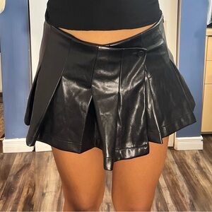 Black Faux Leather Pleated Skirt